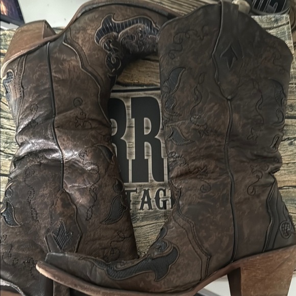 Corral Vintage Brown Lizard Inlay Pointed Toe - Picture 10 of 12